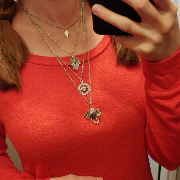 Jewelry - Bohemian elephant compass 4 tier layered necklace